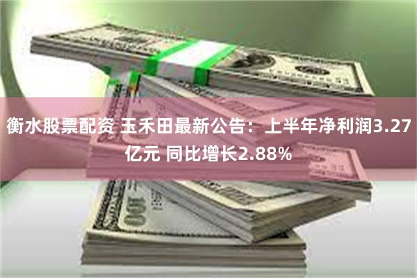 衡水股票配资 玉禾田最新公告：上半年净利润3.27亿元 同比增长2.88%